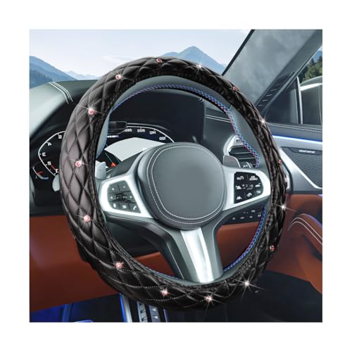 Bling Car Steering Wheel Cover, 15 Inch Crystal Rhinestones Vehicle Steering Wheel Protector with Inner Ring, Diamond Auto Interior Accessories, Universal for Sedan RV Truck (Black/Red) - color: Black/Red
