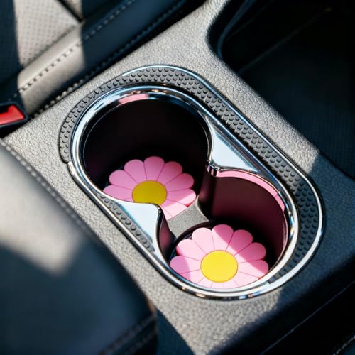 Car Cup Holder Coaster, 4PCS 2.75" Universal Non-Slip Pink Flower Car Cup Holder Insert Coasters, Car Interior Accessories (Pink) - color: Pink