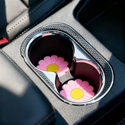 Car Cup Holder Coaster, 4PCS 2.75" Universal Non-Slip Pink Flower Car Cup Holder Insert Coasters, Car Interior Accessories (Pink) - color: Pink