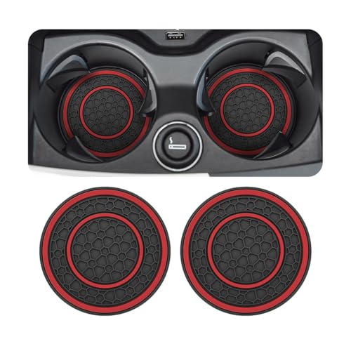 Osilly 2 Pack Car Coasters for Cup Holder, 2.75 Inch No-Slip Anti Dust Insert Coaster, Universal Auto Waterproof Coasters Silicon Insulation Cup Mats for Woman Man, Suit for Vehicle Interior (Red) - color: Black/Red, size: 2PCS