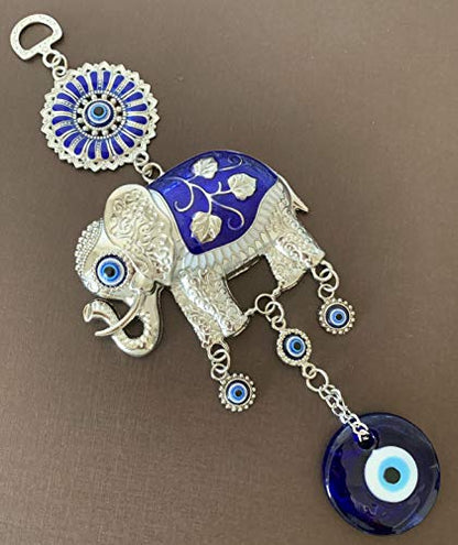 Turkish Blue Evil Eye Lucky Elephant Amulet – Hanging Ornament for Home Office Car Decor -CL16