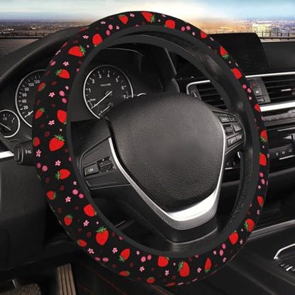 Cherry Strawberry Neoprene Steering Wheel Cover for Men Women Anti-Slip Elastic Steering Wheel Protective Cover 15in Universal Car Accessories Fit Cars, SUVs, Auto - color: Cherry Strawberry