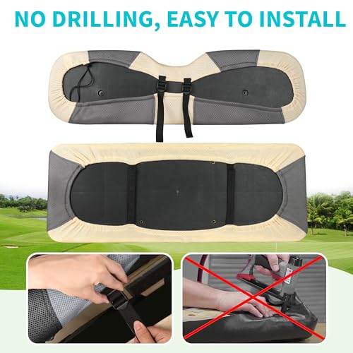 10L0L Golf Cart Seat Covers, Super Comfort Cooler Than Vinyl Seat Cover, Front and Rear Seat Cover for Yamaha EZGO Club Car, No Drilling Breathable Mesh Bench Seat Blanket, Machine Washable - color: Dark Gray + Beige, style: Rear Seat - Universal for Yama