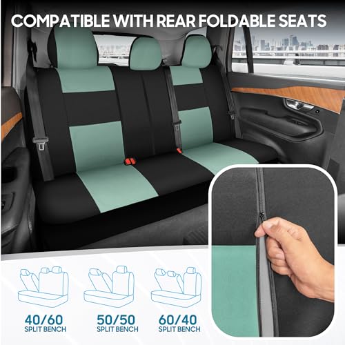 BDK PolyPro Car Seat Covers Full Set in Mint on Black – Front and Rear Split Bench Seat Covers Accessories for Auto Trucks Van SUV,Easy to Install - color: Mint