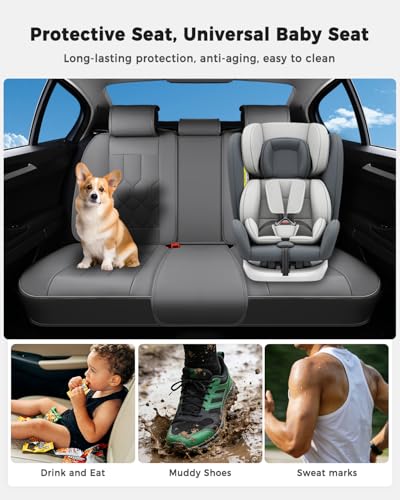 Huidasource Seat Covers Full Set, Universal Fit for Most Cars SUVs Trucks, Full Coverage Waterproof Leather Car Seat Cover, Airbag, Cupholder Compatible, Seat Function Retain, Velcro Adjustable, Gray - color: FS: Gray, size: Full Set