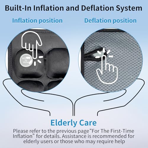 Air Inflatable Seat Cushion with Built-in Pump - Pressure Relief Wheelchair Cushion for Sciatica & Tailbone Pain - 441 lbs Capacity, Anti-Slip Pad for Car & Office Chair, 18x17 with Grey Cover