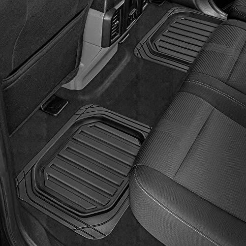 BDK Cat® CAMT-9014 (4-Piece) Large Deep Dish Rubber Car Floor Mats with Trunk Cargo Liner, Universal Trim to Fit Front & Rear Combo Set for Car Sedan SUV Van, Heavy Duty All Weather - color: Black