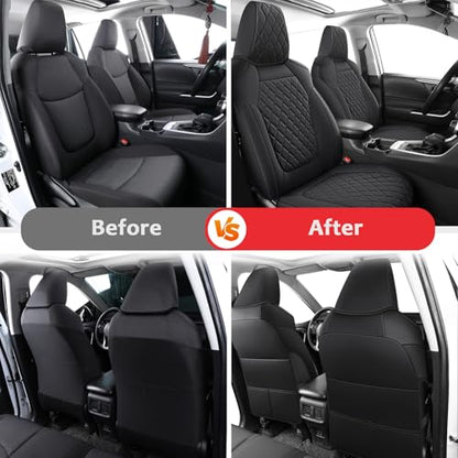 Rav4 Seat Covers Full Set,Waterproof Car Seat Covers Faux Leather Seat Covers Compatible with 2019-2025 Toyota RAV4 Hybrid LE XLE Limited Automotive Seat Cover Car Accessories - color: Black, size: 2019-2025 RAV4 Hybrid(Non XSE&2022-2025 SE Hybrid)