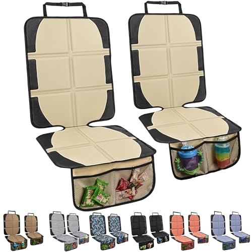 Car Seat Protector for Child Car Seat, 2 Pack Baby Car Seat Covers with Mesh Pockets & Non-Slip Backing 600D Durable Seat Protector Under Baby Car Seat for Car Back Seat (Beige, Large) - color: Beige, size: Large