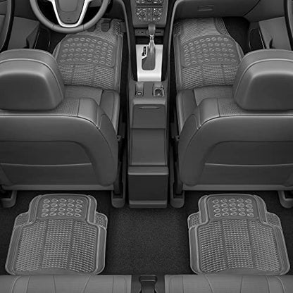BDK OF-554 Rubber Car Floor Mats, Universal Front & Rear Combo Set with Trunk Cargo Mat Liner for Car Sedan SUV Van, Heavy Duty All Weather Trim to Fit - color: Clear