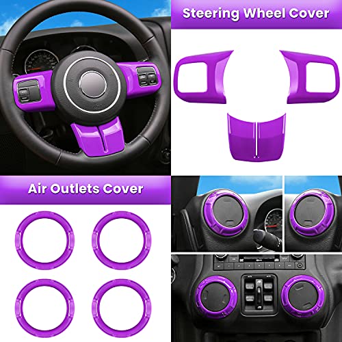 E-cowlboy 18 PCS Full Set Interior Decoration Trim Kit Steering Wheel Center Console Door Handle Air Conditioning Vent Cup Holder Gear Cover Trim for Jeep Wrangler JK JKU 2011-2018 4-Door (Purple) - color: Purple
