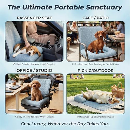 Premium Cooling Dog Car Seat Mat for Small & Medium Dogs, Breathable Puppy Car Seat for Front & Back Seat Travel, Cool-to-Touch Washable Pet Travel Lounge Mat with Supportive Bolster