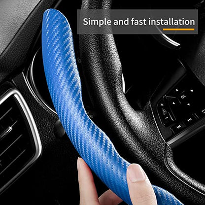 3 Piece Carbon Fiber Steering Wheel Cover,Car Steering Wheel Protector with Non-Slip Lining,Breathable Microfiber Universal for 14.5-15 inch,Blue