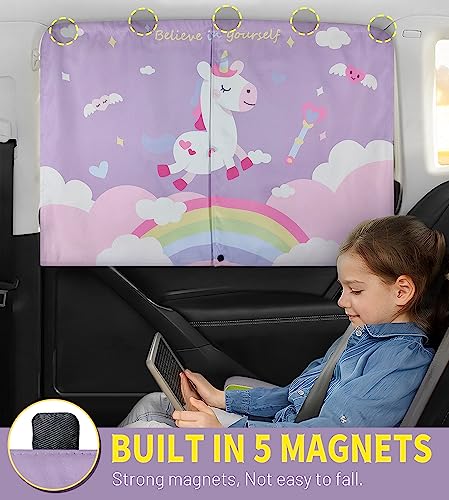 Car Window Shades, 2 PCS Magnetic Double Layer Car Sun Shade for Side Windows Privacy Full Covers/Half Shade Options Unicorn Patterns Car Window Curtains for Baby Protection - color: Purple-2pcs
