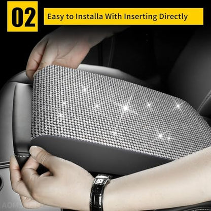 AOMSAZTO Bling Crystal Diamond Console Covers for 2012-2015 Honda Civic Leather Armrest Covers - color: Bling color