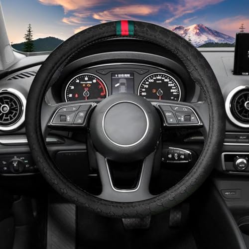 5PCS Steering Wheel Cover, with 2 Headrests, 2 Seat Belt Covers - Universal Fit for 14.5-15" Steering Wheel, Enhances Driving Experience - Perfect for Women (Black) - color: Black