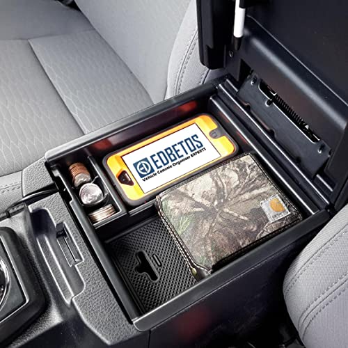 Center Console Accessory Organizer Compatible with Toyota Tacoma 2016-2019 2020 2021 2022 2023 ABS Material Armrest Box Insert Tray (Black Trim)