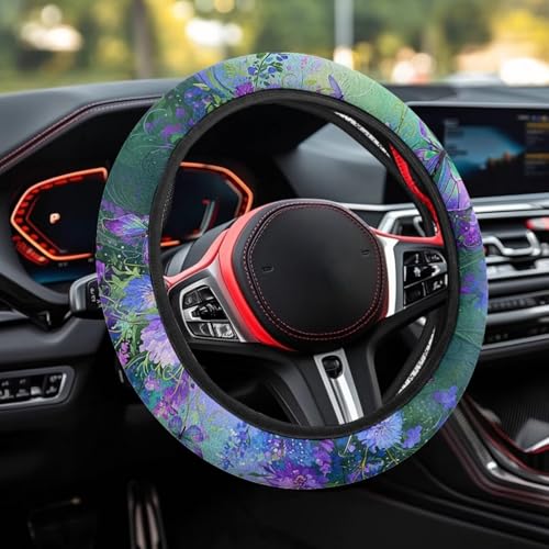 AFPANQZ Butterfly Daisy Car Steering Wheel Cover Stretch-on Comfortable Grip Automotive Steering Wheel Cushion Anti-Slip Universal 14-15 inch Machine Washable - color: Butterfly Daisy