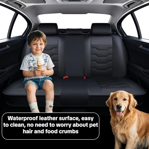Black Car Seat Covers Complete Set, Universal Car Seat Covers for Cars, Premium Waterproof Leather, Protect & Upgrade Car Interiors, Airbag Compatible, Easy to Install & Clean Up - color: black