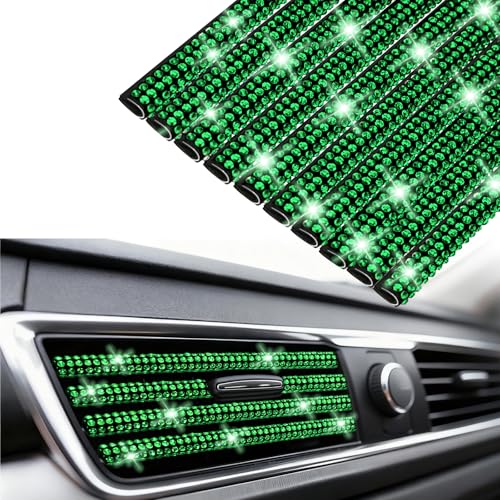 NBTEPEM Bling Car Air Conditioner Decoration Strip for Vent Outlet, 10 PCS Universal Rhinestone Car Vent Outlet Trim Decorations, Bling Interior Accessories for Women and Girls (Green) - color: Green