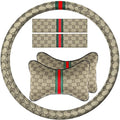 Steering Wheel Cover for Women with 2 Car Headrest Pillow and 2 Seat Belt Cushions Shoulder Pads Universal fit 14 1/2"-15" Steering Wheel Beige