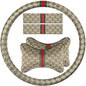 Steering Wheel Cover for Women with 2 Car Headrest Pillow and 2 Seat Belt Cushions Shoulder Pads Universal fit 14 1/2"-15" Steering Wheel Beige