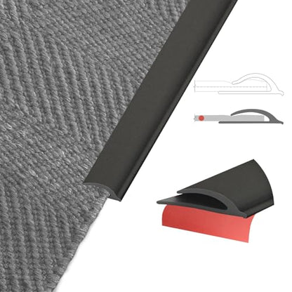 Flexible Carpet Edge Trim – Self-Adhesive Waterproof Cuttable Safety Edging for Thick Rugs &Mats, Peel & Stick Floor Transition Strip, for High-Traffic Areas (Fits Thin Carpets Up to 8mm,Black-10Ft)