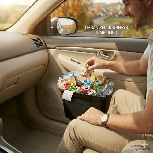 ZONETECH Portable Hanging Mini Car Garbage Can – Classic Black Trash Container - Premium Quality Automotive Universal Compact Traveling Wastebasket for Vehicle,Office, Home (1-Pack) - color: 1-Pack