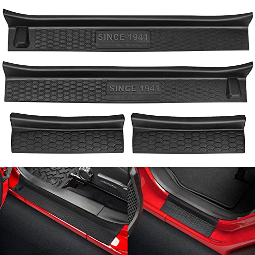 Door Sill Guards Kit Fits for 2018-2026 Jeep Wrangler JL with Logo 1941, Black Rubber Door Sill Guard Protector for 2020-2026 Gladiator JT 4-Door Accessories Parts Door Entry Guards - color: 4 Door with Logo 1941