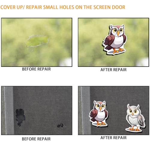 Screen Door Magnets Decal 2 Pairs (4pcs) Cute Owl Pattern Decorative Flexible Double Sided Magnetic Stickers Patches for Window Screen Sliding Screen Doors Protector, Helps to Keep Pet & People Safe