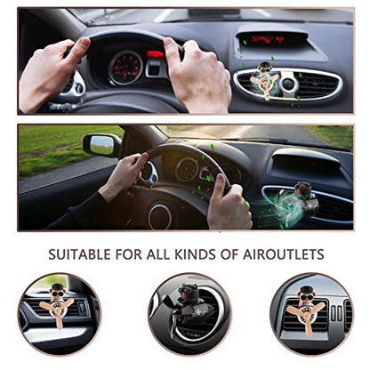 2pcs Car Air Fresheners Cute Cartoon Bear Pilot Automotive Air Outlet Propeller Car Diffuser Creative Car Perfume Decoration for Car Vent Clips for Women Men with 8 Fragrant Tablets(Bear + Teddy Bear)