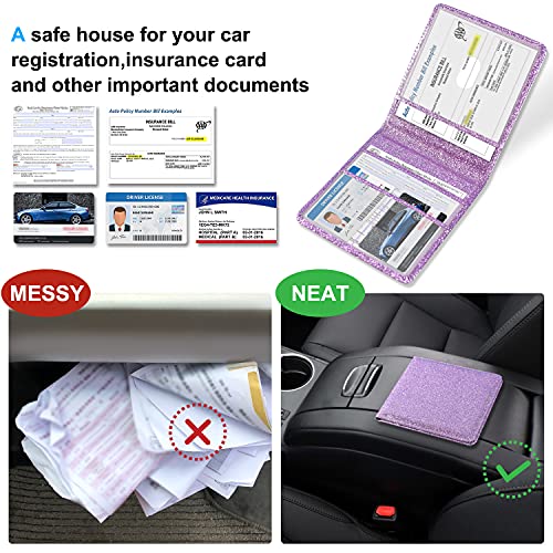 DMLuna Car Registration and Insurance Holder, Folio Leather Vehicle Card Document Glove Box Organizer, Driver License Cards, Glitter Purple - color: Glitter Purple, size: Folio Style