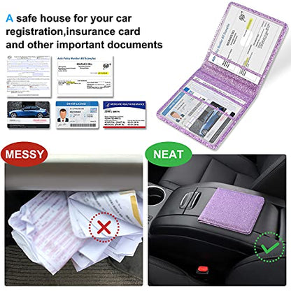 DMLuna Car Registration and Insurance Holder, Folio Leather Vehicle Card Document Glove Box Organizer, Driver License Cards, Glitter Purple - color: Glitter Purple, size: Folio Style