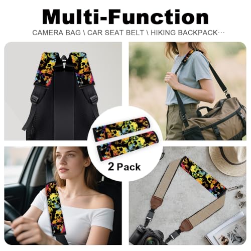 2Pcs Soft Auto Seat Belt Cover Pad Graffiti Skull Halloween Colorful Car Seatbelt Shoulder Cushion for Comfortable Driving, Compatible with All Cars' Seatbelt and Backpack Straps - color: Skull