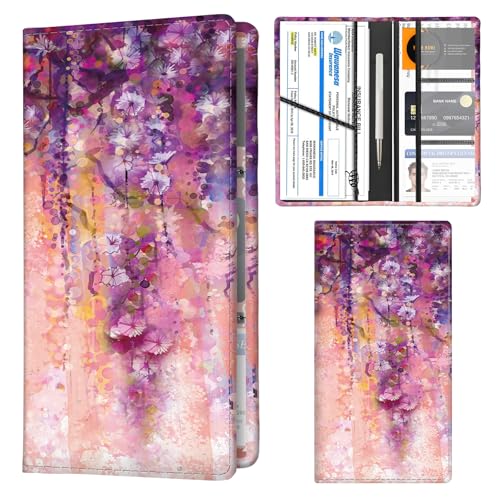 Car Registration and Insurance Holder with Magnetic Shut, Cute Vehicle Glove Box Car Organizer, Premium Interior Car Accessories for Women Men Boho Falling Flowers - color: Boho Falling Flowers