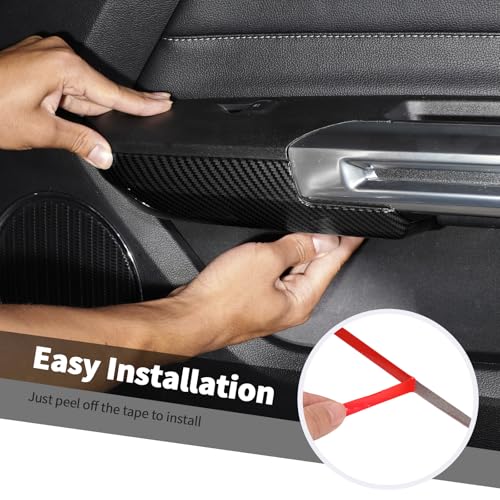 Jimen Fit for Ford Mustang 2015-2024, 2PCS Inner Door Armrest Panel Cover Trim (Carbon Fiber) - color: Carbon Fiber