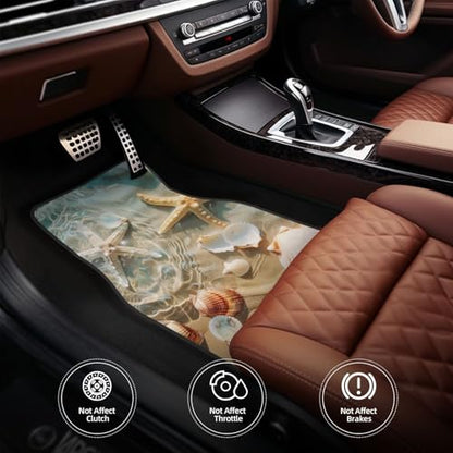 Universal Fit Car Floor Mats, Summer Seaside Starfish Beach Theme Set of 4pcs Car Carpet Fit for SUV, Vans, Sedans, Trucks - color: Summer Seaside