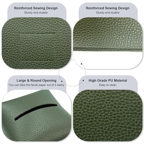 Tissue Box Cover 5X5X5'' PU Leather Tissue Holder Square Tissue Cube Box Organizer for Bathroom Vanity Countertop, Car, Night Stands, Office, Home, Kitchen (1Pack, Dark Green)