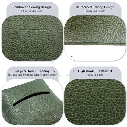 Tissue Box Cover 5X5X5'' PU Leather Tissue Holder Square Tissue Cube Box Organizer for Bathroom Vanity Countertop, Car, Night Stands, Office, Home, Kitchen (1Pack, Dark Green)