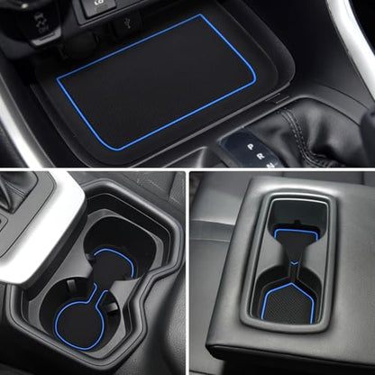 Auovo 3D Cup Holder Insert Liners Compatible with Toyota RAV4 Accessories 2025 2024 2023 2022 2021 2020 2019 Car Custom Cup Holder Mats Pads 3-pc Set (Blue Trim) - color: Blue, size: 3PCS