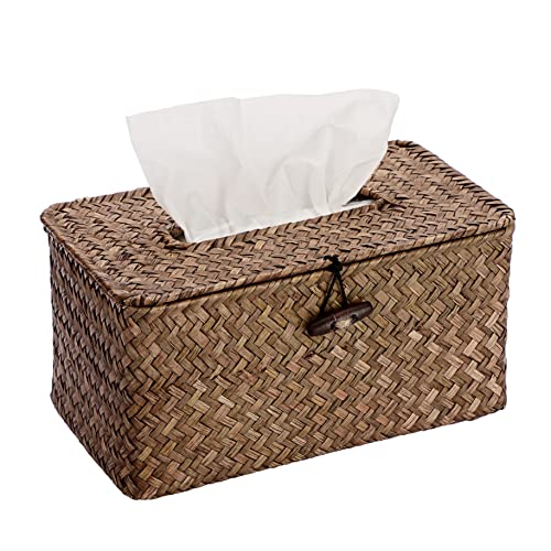 Sumnacon Tissue Box Cover Large Rectangle Tissue Box Seagrass Tissue Box Holder Woven Tissue Holder Decorative Tissue Cover for Bathroom Tissue Box Cover Rectangular for Home Office Table Coffee - color: Coffee, size: Large