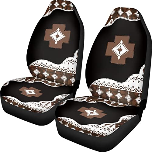 Dreaweet Boho Car Accessories Aztec Seat Covers for Cars SUV Trucks,Native American Indian Ethnic Tribal Geometric Pattern Car Seat Covers Front Seats Only,Brown Navajo Design - color: Brown Navajo Print