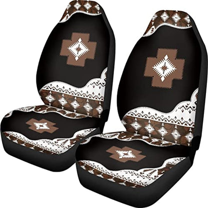 Dreaweet Boho Car Accessories Aztec Seat Covers for Cars SUV Trucks,Native American Indian Ethnic Tribal Geometric Pattern Car Seat Covers Front Seats Only,Brown Navajo Design - color: Brown Navajo Print
