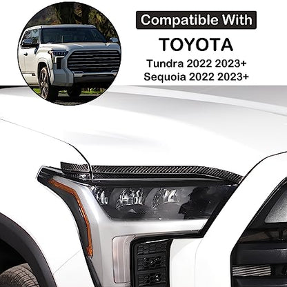 Aunginsy Car Front Headlight Eyebrow Trim Sticker Compatible with Toyota Tundra/Sequoia 2022 2023 2024 Pickup Truck Real Carbon Fiber Material Decorative Sticker Protection Cover Exterior Accessories - size: Front Headlight Eyebrow Sticker