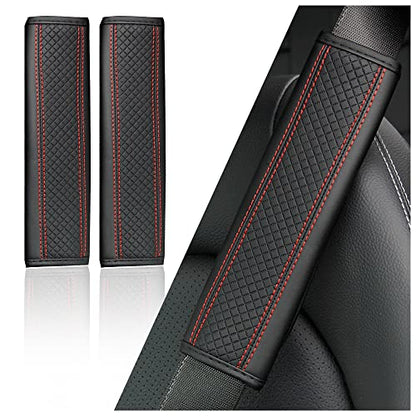 2PCS Car Seat Belt Cover Pad,Breathable Leather Seatbelt Covers for Shoulder Protection and Car Decorations,Universal Seatbelt Cushion Adding Car Seat Strap Pads Car Accessories Interior (Black/Red)