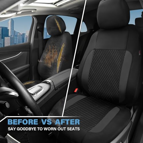 3D Embossed Waterproof Seat Covers for Car, EVA Neoprene Car Seat Cover Full Set,Universal Automotive SUV Sedan Truck, Airbag Compatible,3 Zipper Rear Armrest (Black)