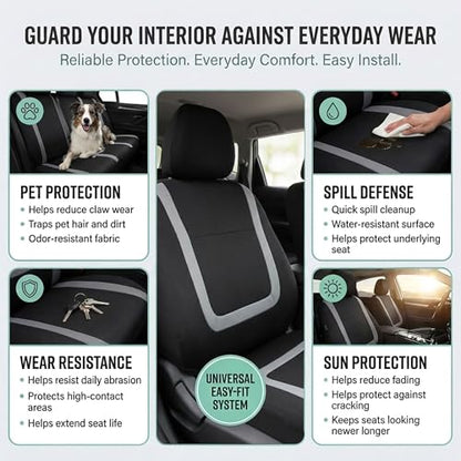 FH Group Car Seat Covers Unique Flat Cloth Full Set Automotive Seat Covers Front Set and Rear Solid Bench Gray Black Seat Covers w. Gift Universal Fit Interior Accessories for Cars Trucks and SUVs - color: Gray