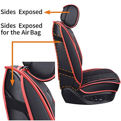 Aierxuan 2 Front Drive Car Seat Covers Waterproof Leather Non-Slip Universal for Honda Civic Ford Escape Edge Fusion Kia Sorento Soul Optima Cadenza Jetta Passat Jeep (2 PCS Front, Black-Red) - color: 2 PCS Front/Black-Red