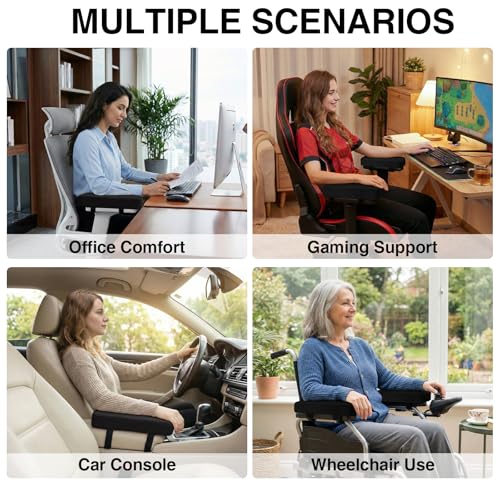 Smiry Ergonomic Office Chair Armrest Pads, Memory Foam Arm Rest Covers, Non-Slip Armrest Cushion with Adjustable Buckles and Straps, Elbow Relief for Desk, Gaming & Wheelchair (Black, Set of 2) - color: Black