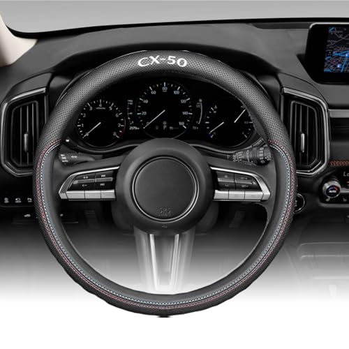 Custom Interior Accessories for Mazda CX-50 CX50 2023 2024 2025 2026 Steering Wheel Covers Leather Sporty Racing Faux Comfortable Handle 1Pcs/Set(Red Stitching+Blue Stitching) - color: Red stitching+Blue stitching, size: CX-50 2023-2026